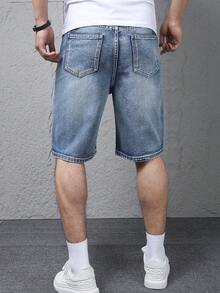 Teen Boys' Fashionable Comfortable Casual Denim Capri Pants - Blue - View 3