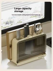 Knife Holder Organizer. All-In-One Kitchen Countertop Chopstick Knife Holder And Cutting Board. Storage Rack. Multi-Functional Draining Knife Rack