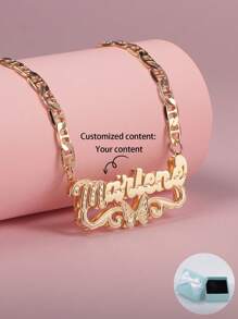1pc Customized European & American Hiphop Style Double-Layer Nameplate Necklace With Butterfly Flower Edging And First Initial Cutout Pendant On Auspicious Character Chain, Suitable For Various Occasions, Gift Packaging: Red Christmas Gift Box