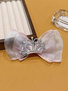 1pc Pink Bow Crown Hair Clip, Sweet & Fashionable Hair Accessory For Daily Use - Pink - View 5