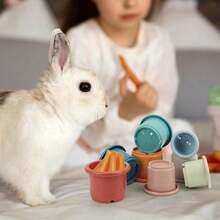 8pcs Stacking Cups For Small Pets, Colorful Rabbit Toys With Food Balls, Safe Hamster Accessories - Multicolor - View 3