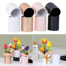 1pc Creative Round Floral Bouquet Packaging Box, Portable Flower Box/Paper Flower Vase/Gift Packing Material, Suitable For Birthday, Wedding, Anniversary, Party, Mother's Day And Other Celebrations - Multicolor - View 2