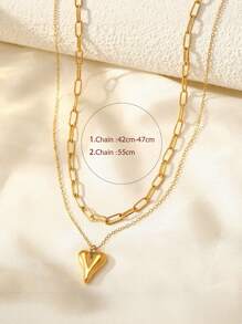 MONALLY Conjunto de 2 collares con colgante de corazón y cadena circular chapado en oro de 18K, acero inoxidable, joyería de oro para mujer, regalo para graduación, baile de graduación, accesorio diario, aniversario