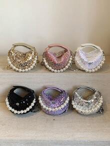 亮片新月迷你手提包、小型腕/肩斜挎包、晚装包 - A - 查看 2