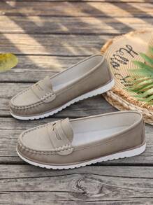 New Women's Knit Apricot Flat Shoes, Hollow-Out Decor All-Season Warm Rubber Anti-Slip Plus Size Elegant Fashion Apricot Flats, 2025 Spring/Summer Breathable Solid Slip-On Round Toe Loafers, Simple High-End Outdoor/Work Lightweight Charming Shoes, Sexy Party Apricot Pumps