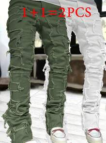 Set de 2 pantalones vaqueros de hombre con corte slim, de diseño creativo y con múltiples capas