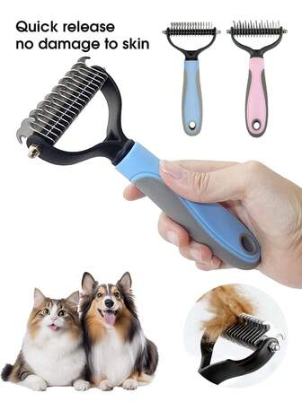 Dual-Sided Pet Grooming Comb Designed For De-Shedding And Detangling. Features A Comfortable, Non-Slip Grip For Easy Handling. Gentle, Rounded Teeth Prevent Skin Irritation, Making It For Cats And Dogs. Perfect For Removing Loose Fur And Promoting A Healthi