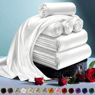 6 件纯色床上用品套装 - 1 床单、1 张床单、4 个枕套（不含枕芯），家庭卧室用品