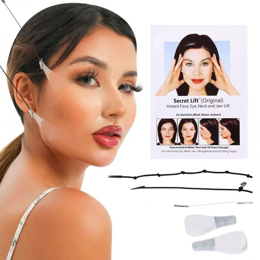 40pcs/Set Invisible Face Lifting Tapes, 40pcs Tapes + 3pcs Face Slimming Bandage, Help Tighten Facial Contours, Smooth Wrinkles, Quickly Lift Jawline - White - View 1