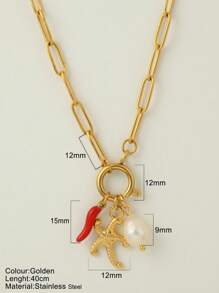 1 pièce Bijou personnalisé, collier de style océan avec pendentif à la mode en forme d'étoile de mer, de coquillage et de dauphin, collier à porter au quotidien