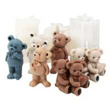 3D Teddy Bear Silicone Candle Mold Animal Cute Couple Bears Epoxy Resin Mould Home Decor Soap Making Tools Romantic Wedding Gift