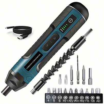 Electric Screwdriver Set, With LED Light Small Multifunctional Disassembly And Tightening Tool, Adjustable Torque, Cordless Electric, 4 Torque Settings