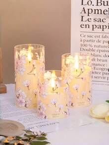 3 Stücke/Set Blumen LED-Flammenlose Kerzen mit Fernbedienung - Batteriebetriebene Kerzen, rauchlos, geeignet für Valentinstag, Weihnachten, Halloween und Partys, fernbedienbare Beleuchtung & Kerzen Dekoration