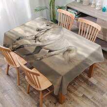 1pc Horse Pattern Printed Tablecloth, Modern Polyester Rectangular/Round Waterproof Tablecloth, Digital Printing Suitable For Living Room, Outdoor Dining Table, Small Round Table