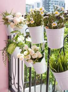 1 pieza Maceta colgante de metal y hierro para valla, balcón, jardín, decoración del hogar con ganchos desmontables, color negro y multicolor