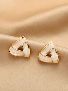 8pcs Vintage Minimalist Chic Petite Smooth Pearl Geometric Star Round Triangle Stud Earrings Set, Suitable For Women Everyday Or Occasions - Set I - View 4