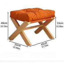 1 件可折叠木制矮凳，客厅脚凳，换鞋凳，配有厚棉垫和竹制 X 型腿，现代奥斯曼风格软垫长凳，适用于卧室、客厅、脚凳 - 彩色 - 查看 5