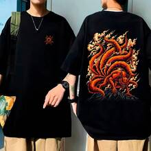 Japanese Anime T-Shirt N4ruto Kurama Shirt Unisex 100% Cotton Plus Size - Immediate Shipping! - 黑色 - 查看 1
