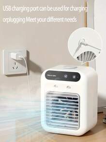 1 pieza Ventilador de aire acondicionado portátil, ventilador de escritorio, humidificador de escritorio y aire acondicionado frío, enfriador de aire con doble sistema de nebulización mejorado, adecuado para uso doméstico y de oficina, funcionamiento silencioso, ajuste de 2 velocidades, material plástico, batería de litio de 1800mAh/alimentado por USB - Opción ideal para humidificador de aire para el hogar y la oficina