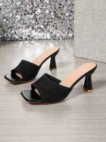 Sandales élégantes à large sangle, sandales gracieuses noires pour dames - Sangle de cheville confortable et respirante, talon épais, semelle en caoutchouc, chaussures pour toutes les saisons, talons hauts d'été