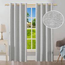 2 Pieces 100% Blackout Thickened Bedroom Curtains, Silver Grommet Linen Textured Curtains With Thermal Insulation White Lining Full Blackout Noise Reduction Curtains For Living Room Apartment Dorm Farmhouse White Beige Light Gray Dark Gray Taupe