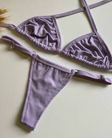Triangle Bikini With Adjustable Thong Panties - Lilac - View 1