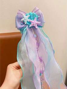 1 件儿童美人鱼发夹，带蝴蝶结，小女孩发饰，公主发型造型工具，带真实产品包装（无纸板） - 彩色 - 查看 5