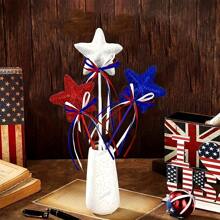 3 pièces/set Centres de table en étoiles scintillantes en mousse + ruban, pour décoration de table de fête, convient pour le Jour des Présidents, le 4 juillet, le Jour du Souvenir, Piques d'étoiles patriotiques, styles assortis expédiés