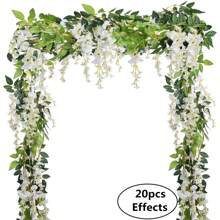 1/4 Pcs Artificial Flowers Garland,Total 28.8ft Artificial Wisteria Vine Silk Hanging Flower For Home Garden Outdoor Ceremony Wedding Arch Floral Decor
