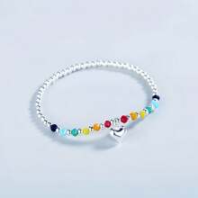 1 pieza de joyería de plata de ley hecha a mano con cuentas de colores de moda en forma de amor, colgante de amor, pulsera elástica ajustable, circunferencia de la muñeca adecuada para ropa de diario, regalo del Día de la Madre