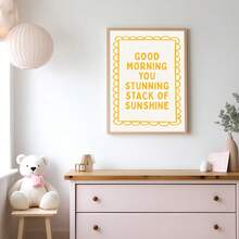 1 件无框早安阳光语录墙面艺术海报帆布印刷简约黄色字体床头装饰画适用于宿舍、公寓、卧室、客厅、现代家居装饰 - 彩色 - 查看 3