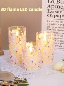 3 Stücke/Set Blumen LED-Flammenlose Kerzen mit Fernbedienung - Batteriebetriebene Kerzen, rauchlos, geeignet für Valentinstag, Weihnachten, Halloween und Partys, fernbedienbare Beleuchtung & Kerzen Dekoration