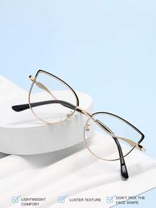 1 pièce Lunettes de mode pour femmes sans ordonnance, nouvelles lunettes de chat eye minimalistes rétro de luxe sans ordonnance avec charnières en métal, convenant pour la conduite, les sorties quotidiennes, les rassemblements, la plage, la décoration, polyvalentes - Transparent - Voir 3