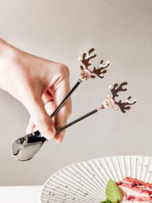 2 件套不锈钢创意时尚鹿头甜品勺、厨房、圣诞礼物