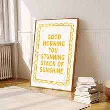 1 件无框早安阳光语录墙面艺术海报帆布印刷简约黄色字体床头装饰画适用于宿舍、公寓、卧室、客厅、现代家居装饰 - 彩色 - 查看 4