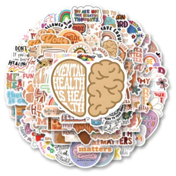 100pcs/Pack Self-Affirmation Mental Health Vintage Aesthetic Stickers, Cute & Fun Graffiti Vinyl Stickers For Party Decorations, Gifts, Luggage, Skateboard, Cups, Helmets, Stationery