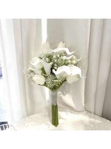 Bridal Bouquet Bridesmaid Holding Flower Real Touch Calla Lily Artificial Flowers Wedding Bridal Bouquet Floral Arrangements Decor,Wedding Photography Props Bridal Bouquets