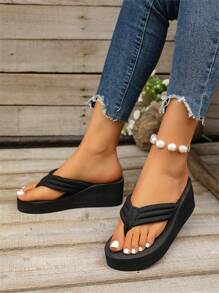 Sandalias de playa con suela gruesa de moda para mujer, sandalias antideslizantes de verano para playa y resort, elegantes sandalias negras con suela gruesa para vacaciones, sandalias con suela gruesa para estudiantes en primavera, sandalias de estilo de playa de unicolor