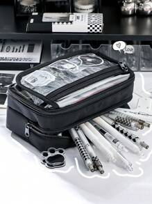 Estuche de lápices transparente con tapa abatible y cierre a presión, de gran capacidad con 8 capas, ideal para útiles escolares, maquillaje y herramientas pequeñas, estuche de lápices, bolso escolar