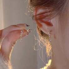 1 par de pendientes colgantes con borla de circonita cúbica larga, elegantes pendientes de tuerca de cobre con circonita para mujer, versátiles