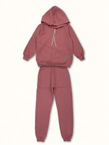 Children's Sweatshirt Set Girl Hooded Comfortable Winter - Dusty Pink - View 5