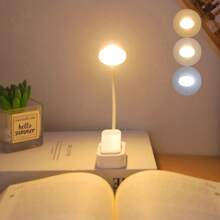 1 pieza Mini lámpara recargable para protección ocular, adecuada para lectura en la cama, lámpara de estudio en dormitorio - 3 temperaturas de color, brillo regulable sin escalones, iluminación para estudiantes, mini lámpara con clip ligera, regalo perfecto para amantes de los libros