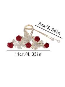 1pc Women's Fashion Red Rose & Butterfly Oversized Hair Clip, Hair Claw For Bun Hairstyle - Multicolor - View 4