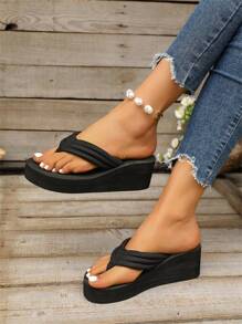 Sandalias de playa con suela gruesa de moda para mujer, sandalias antideslizantes de verano para playa y resort, elegantes sandalias negras con suela gruesa para vacaciones, sandalias con suela gruesa para estudiantes en primavera, sandalias de estilo de playa de unicolor