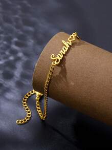 Customized Girl's Personalized Name Bracelet, Stainless Steel Nameplate Accessory Bracelet And Anklet, Fashion, Colorful, Retro, Simple, Customized Personalized, Unique, Ideal Gift
