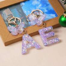 1 Creative Keychain With Alphabet Stone Drops Glue Resin Accessories Butterfly Fringe Alphabet Pendant Keychain Girl