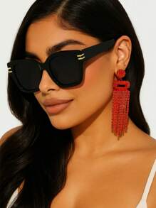 1 Stück Damen Quadratischer Kunststoff Rahmen Modebrille, einfache einfarbige Vollrahmen stilvolle Brille für Reisen, Laufsteg, Straßenmode