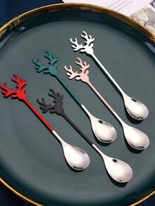 2 件套不锈钢创意时尚鹿头甜品勺、厨房、圣诞礼物