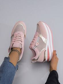 女士厚底户外运动鞋，网眼透气越野跑鞋，四季休闲鞋，适合春秋冬季女学生，卡其色、银灰色、黑色可选