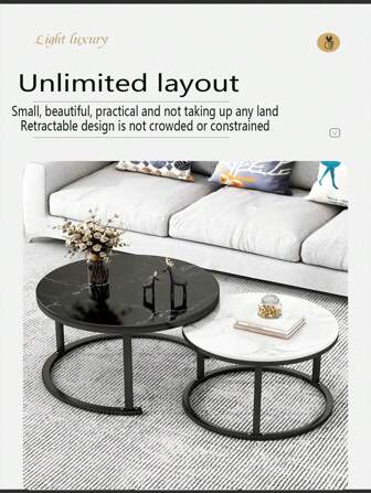Nordic Modern Ronde Stenen Salontafel - Lichtgewicht, Perfect voor Kleine Woonkamers